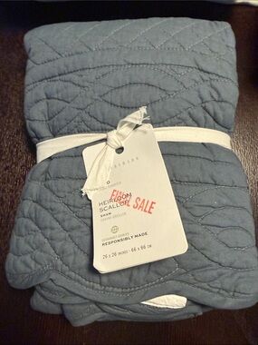 Pottery Barn Heirloom Scallop Quilted EuroSham - Blue 26” x 26”